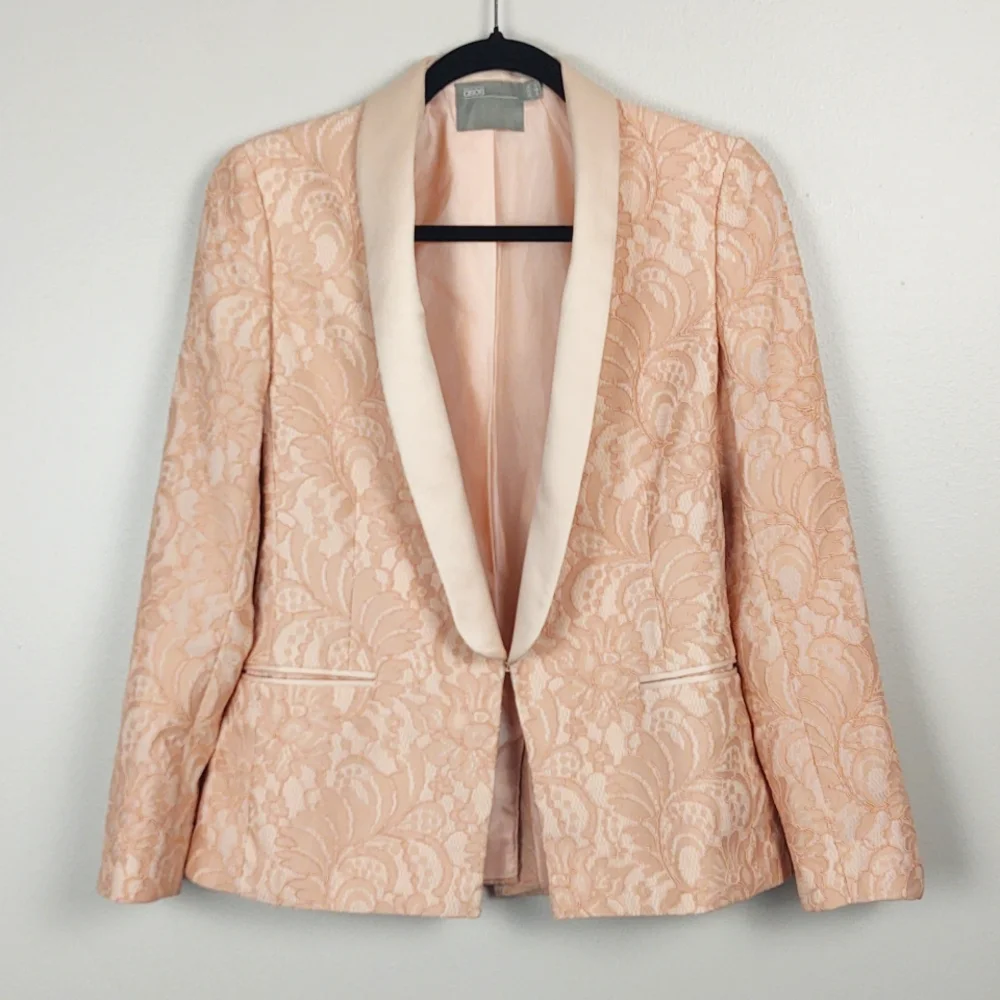 ASOS Blazer Lace Tailored Peach Pink Feminine Career Academia Party 6